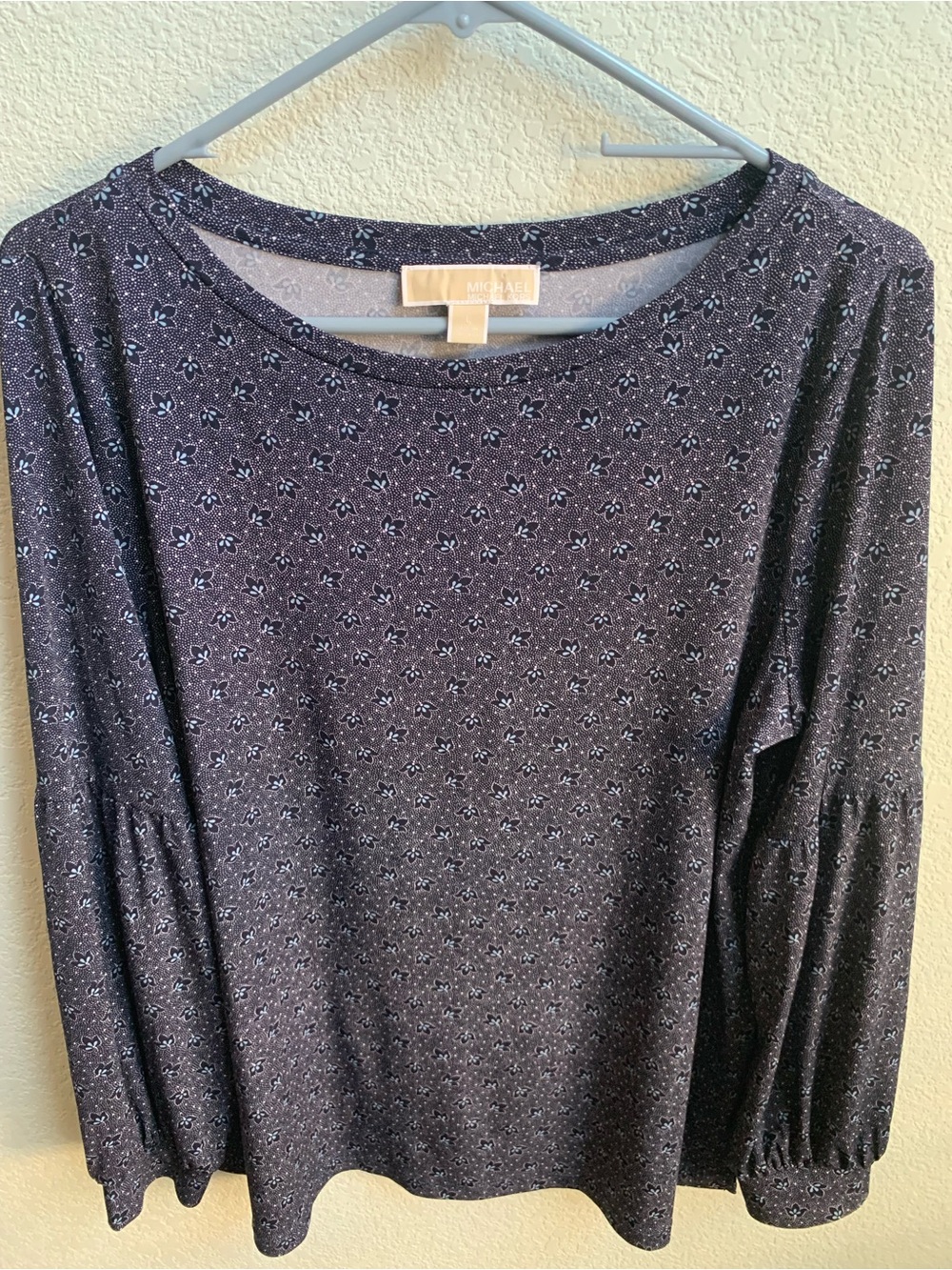 Michael Kors Navy Floral-Print Long Sleeve Blouse
